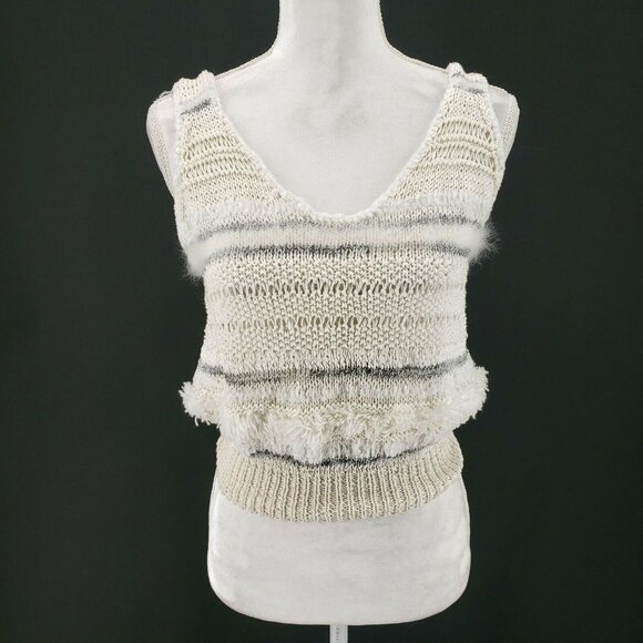 Tops - Hand Made Knitted Blouse White Metallic Silver Hippie Boho Crop Short SMALL?